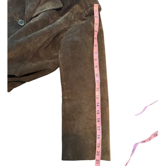 Vintage Express Dark Brown Longline Suede Jacket Medium 90s Y2K‎ Minimal Classic - Picture 9 of 10